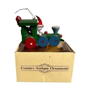 Vintage Russ Country Antique Wooden Train Christmas Ornament Retro Holiday